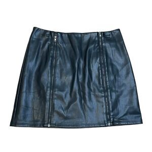 Kendal & Kyle Faux Leather Mini Skirt Black Double Silver Zipper Front S